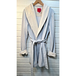 Victoria's Secret X Large Gray Cream Serpa Fleece Collar Cozy Short Robe XL